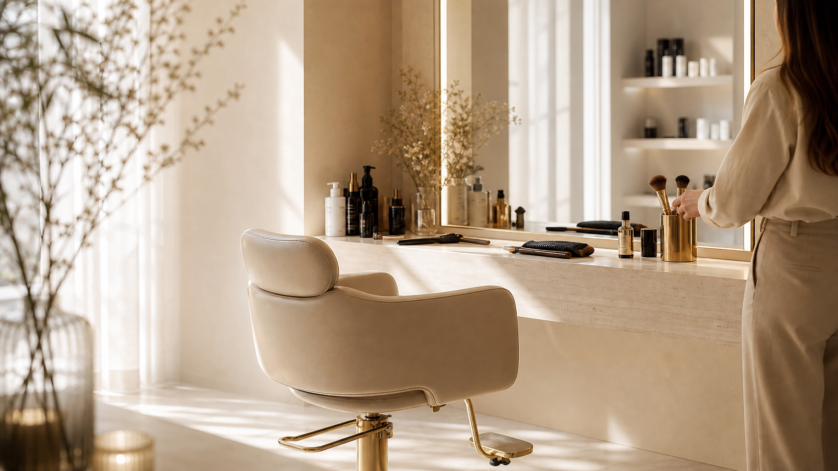 Ambiente elegante e luminoso de salão de beleza